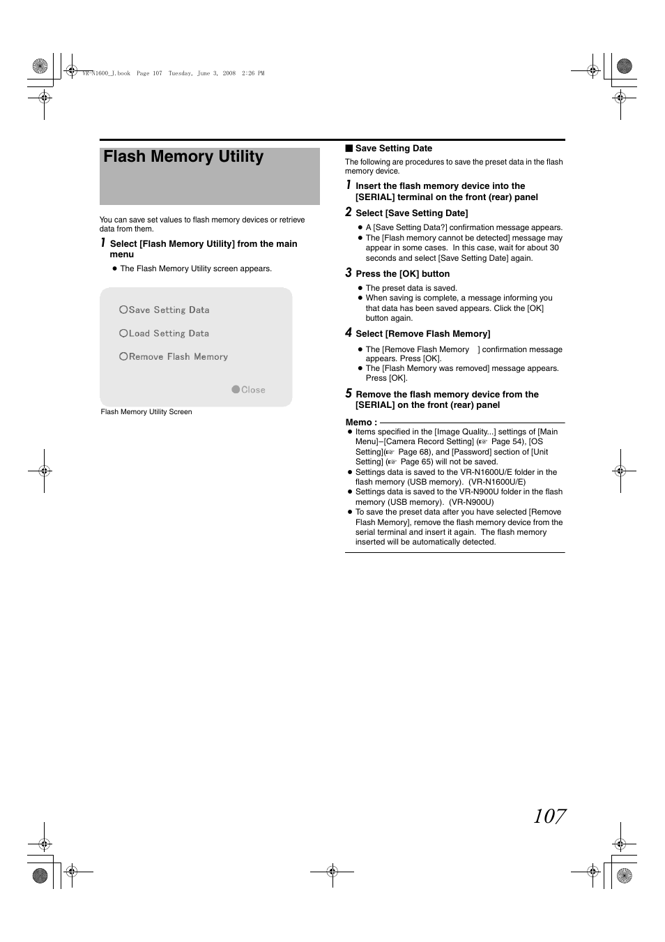 Flash memory utility | JVC VR-N1600E User Manual | Page 115 / 158