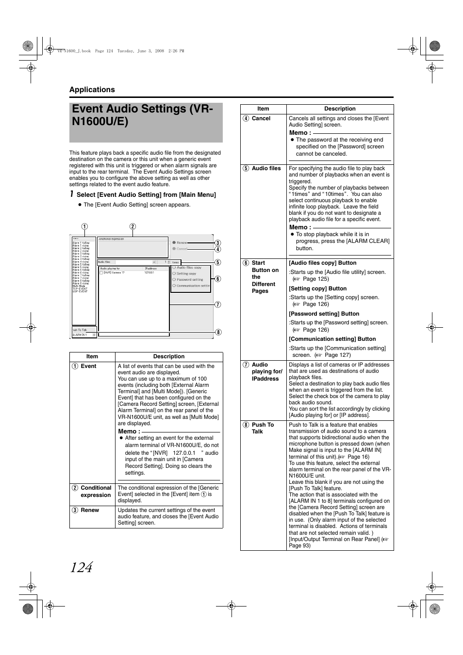 Event audio settings (vr- n1600u/e), Event audio settings (vr-n1600u/e) | JVC VR-N1600E User Manual | Page 132 / 158