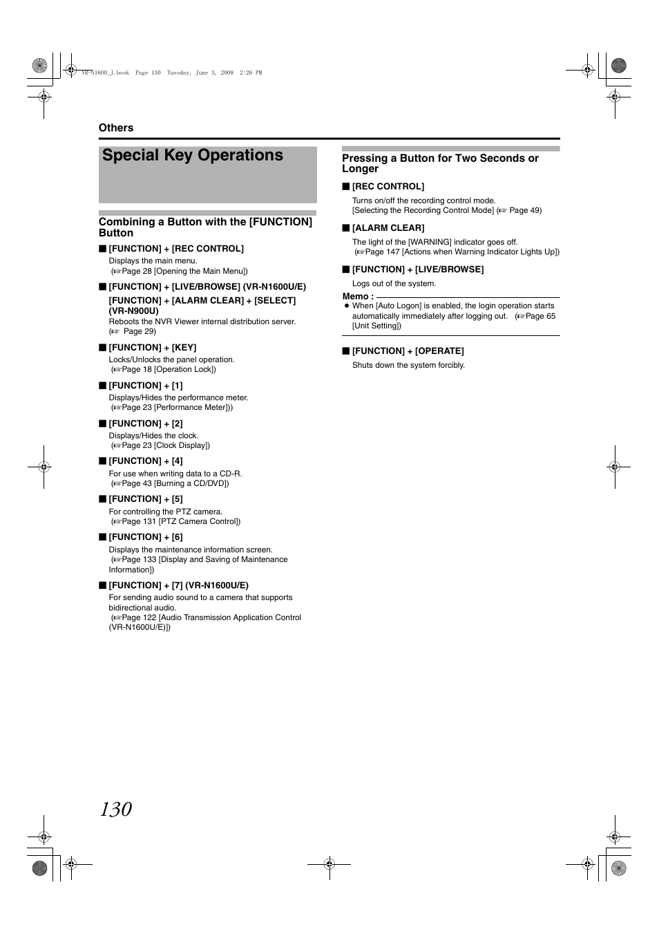 Special key operations | JVC VR-N1600E User Manual | Page 138 / 158