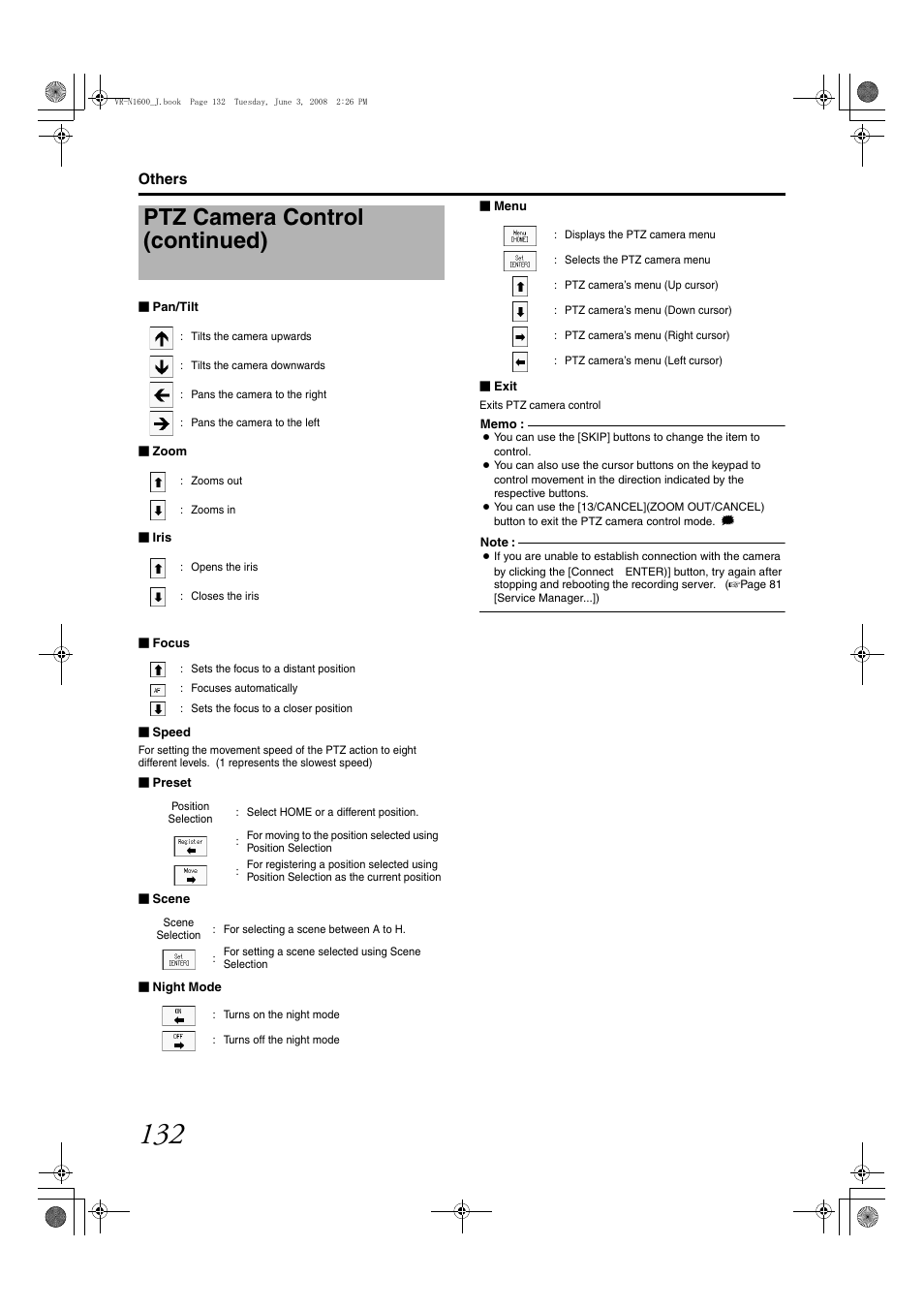 Ptz camera control (continued) | JVC VR-N1600E User Manual | Page 140 / 158