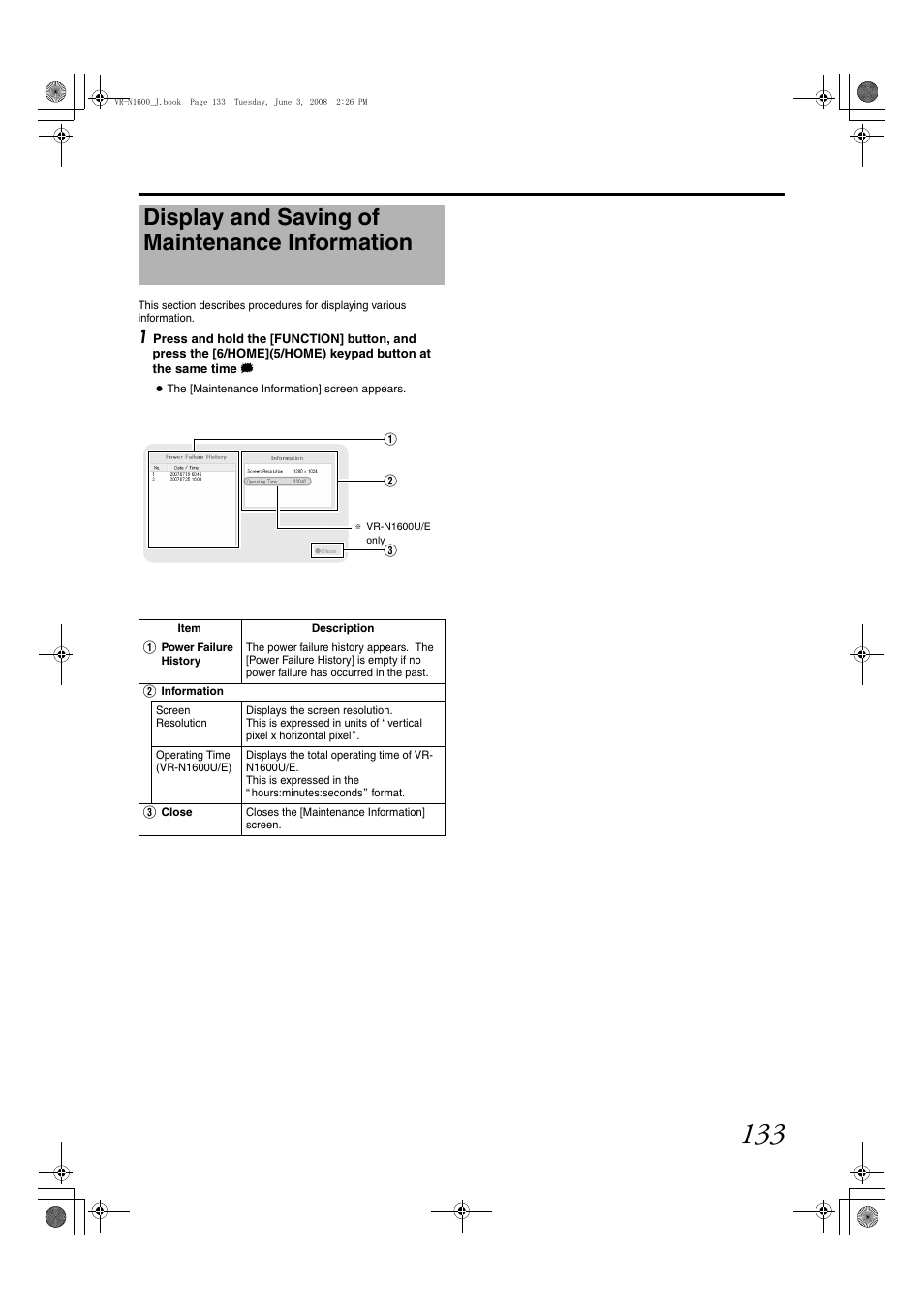 Display and saving of maintenance information | JVC VR-N1600E User Manual | Page 141 / 158