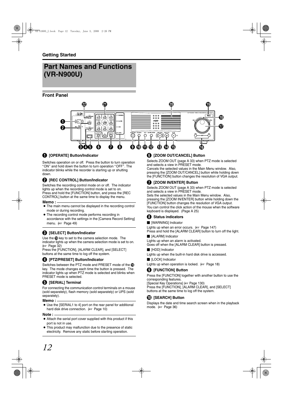 Part names and functions (vr-n900u) | JVC VR-N1600E User Manual | Page 20 / 158