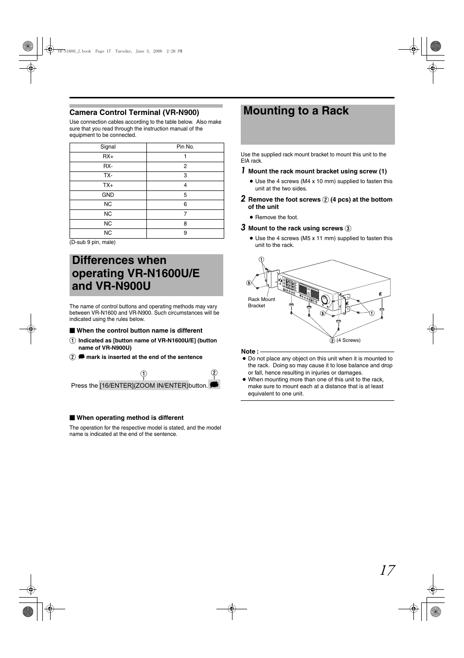Mounting to a rack | JVC VR-N1600E User Manual | Page 25 / 158