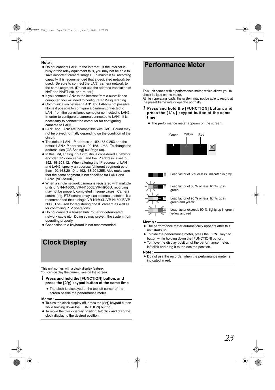 Clock display, Performance meter, Clock display performance meter | JVC VR-N1600E User Manual | Page 31 / 158