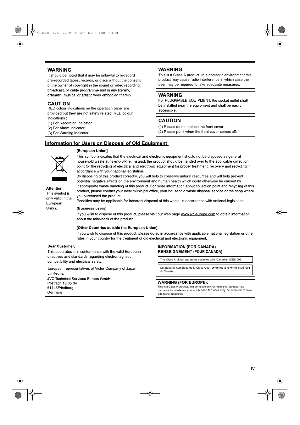 JVC VR-N1600E User Manual | Page 5 / 158