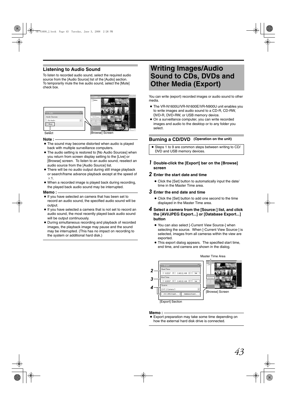 Listening to audio sound, Writing images/audio sound to cds, dvds and other, Media (export) | JVC VR-N1600E User Manual | Page 51 / 158
