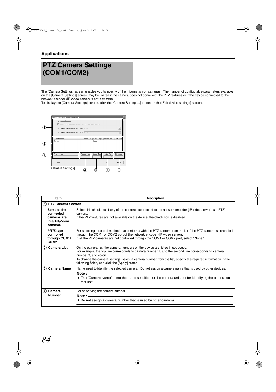 Ptz camera settings (com1/com2) | JVC VR-N1600E User Manual | Page 92 / 158