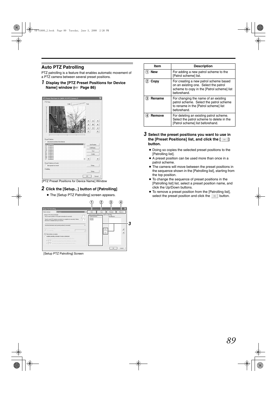 Auto ptz patrolling | JVC VR-N1600E User Manual | Page 97 / 158