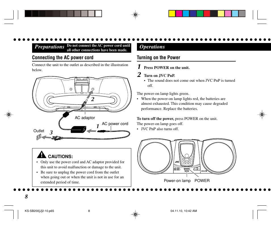 Operations, Preparations | JVC KS-SB200 User Manual | Page 8 / 12