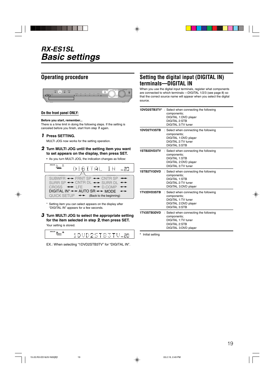 Basic settings, Rx-es1sl, Operating procedure | JVC XV-N55SL User Manual | Page 24 / 75