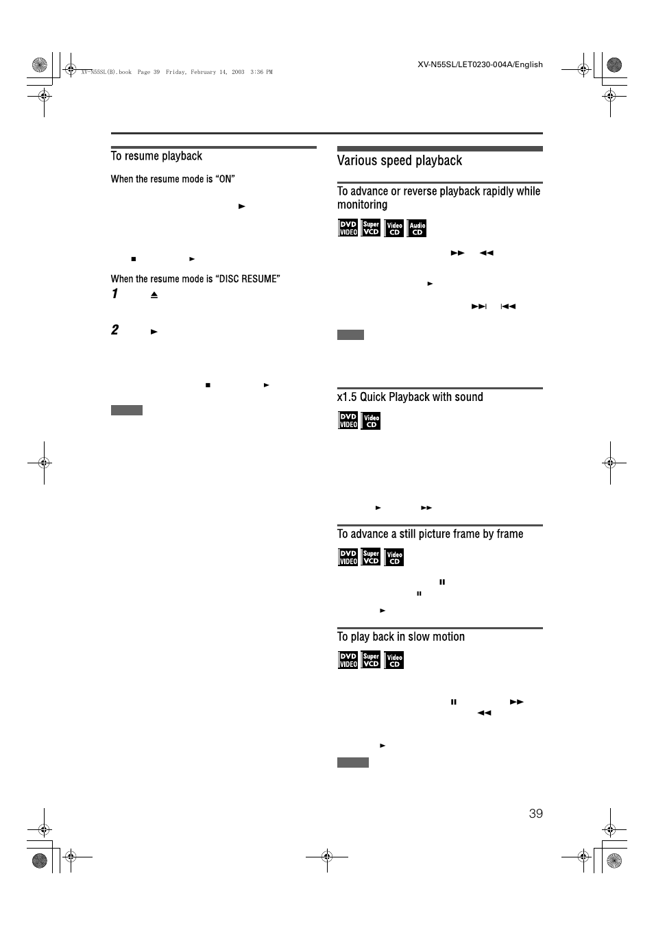 Various speed playback, X1.5 quick playback with sound, Basic operations | JVC XV-N55SL User Manual | Page 44 / 75
