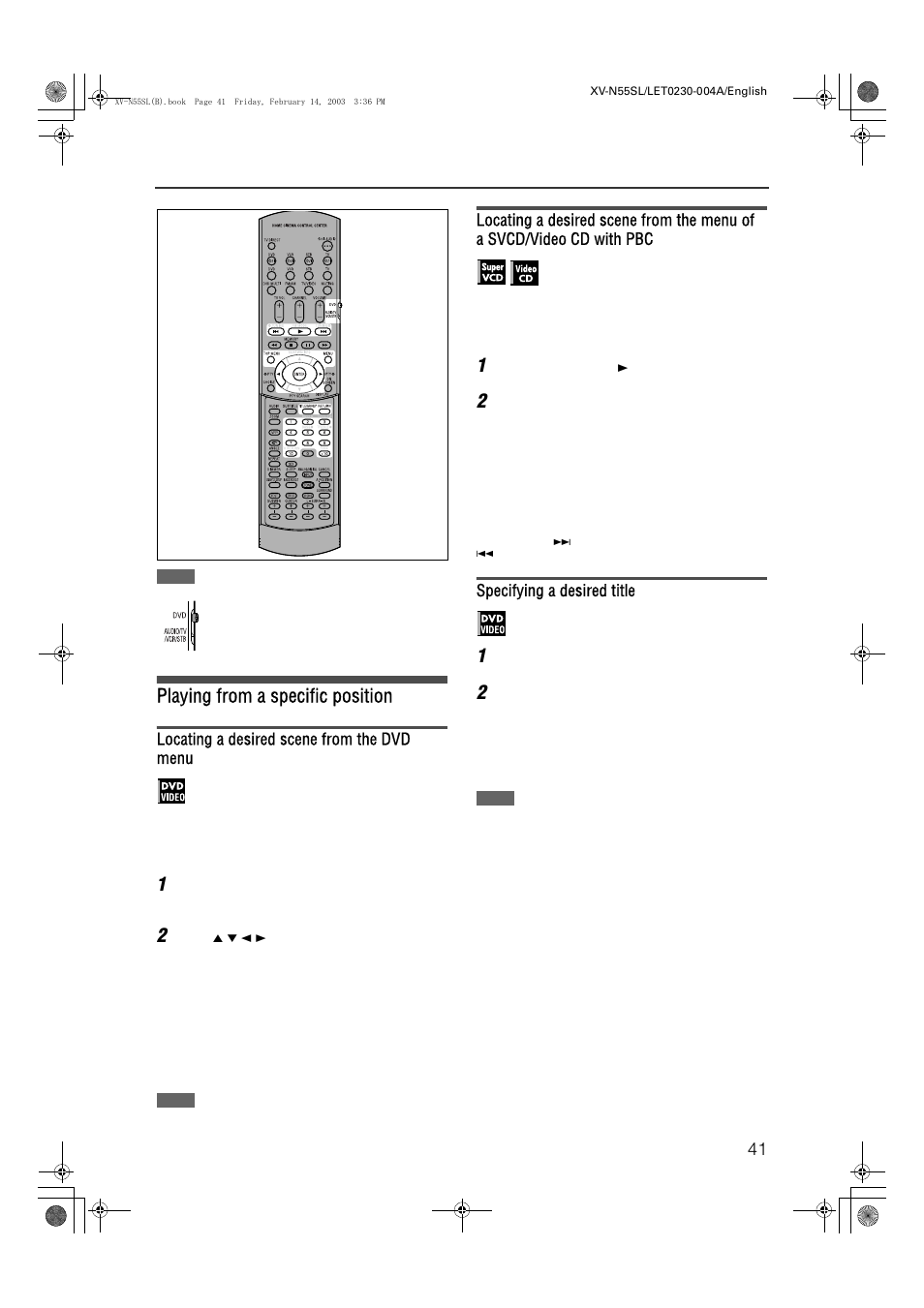 Advanced operations, Xv-n55sl, Playing from a specific position | JVC XV-N55SL User Manual | Page 46 / 75