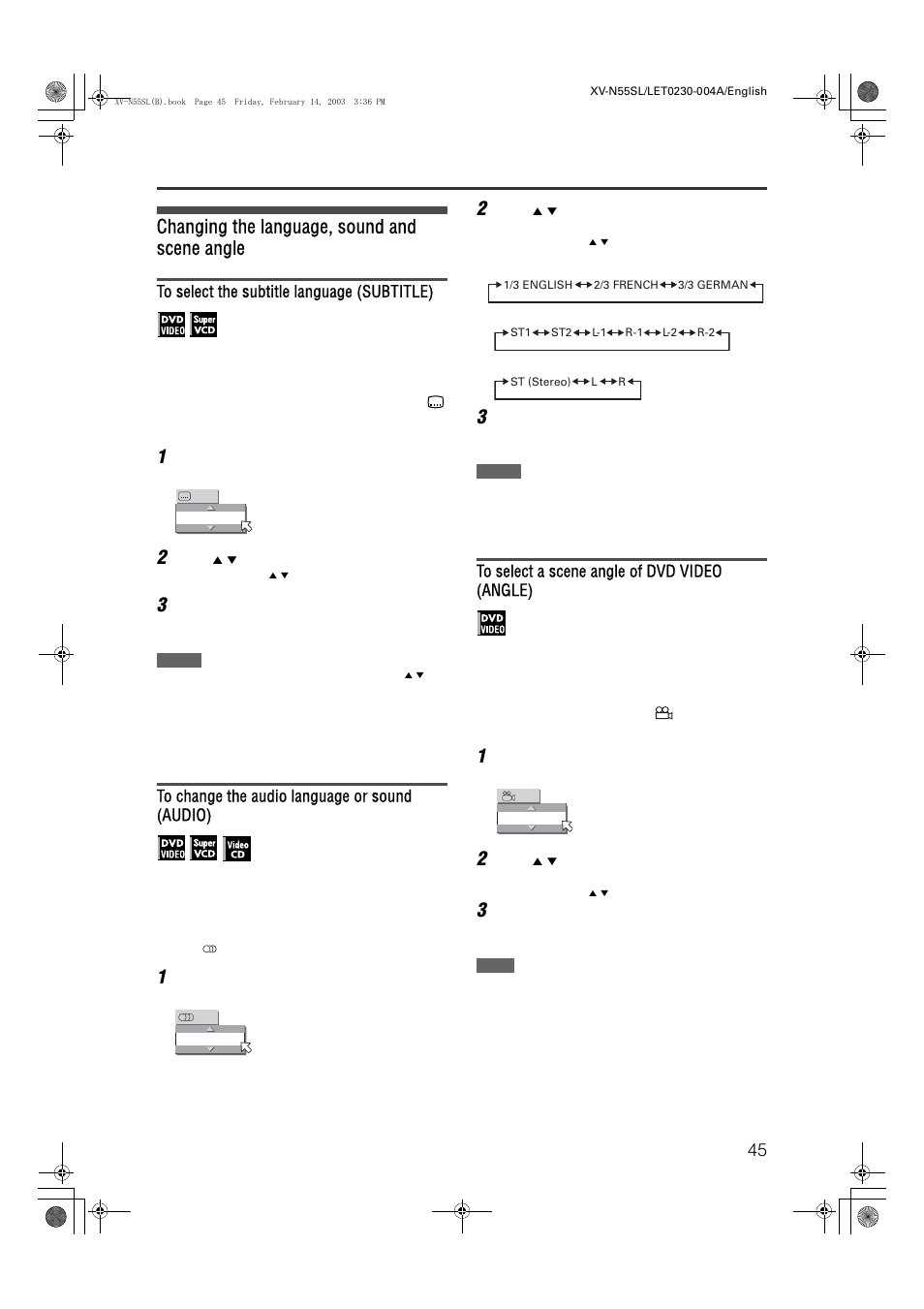 Changing the language, sound and scene angle | JVC XV-N55SL User Manual | Page 50 / 75