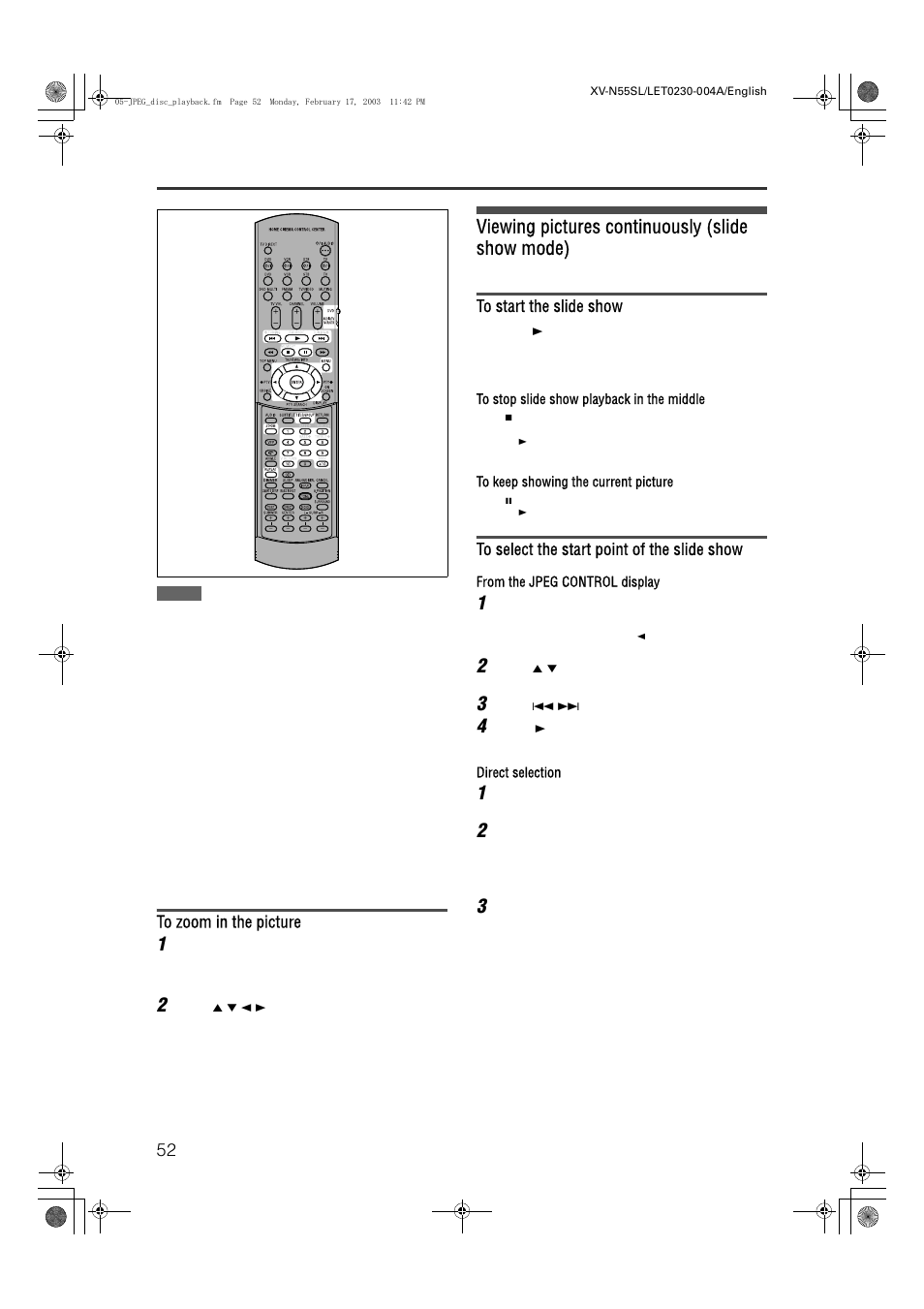 Viewing pictures continuously (slide show mode) | JVC XV-N55SL User Manual | Page 57 / 75