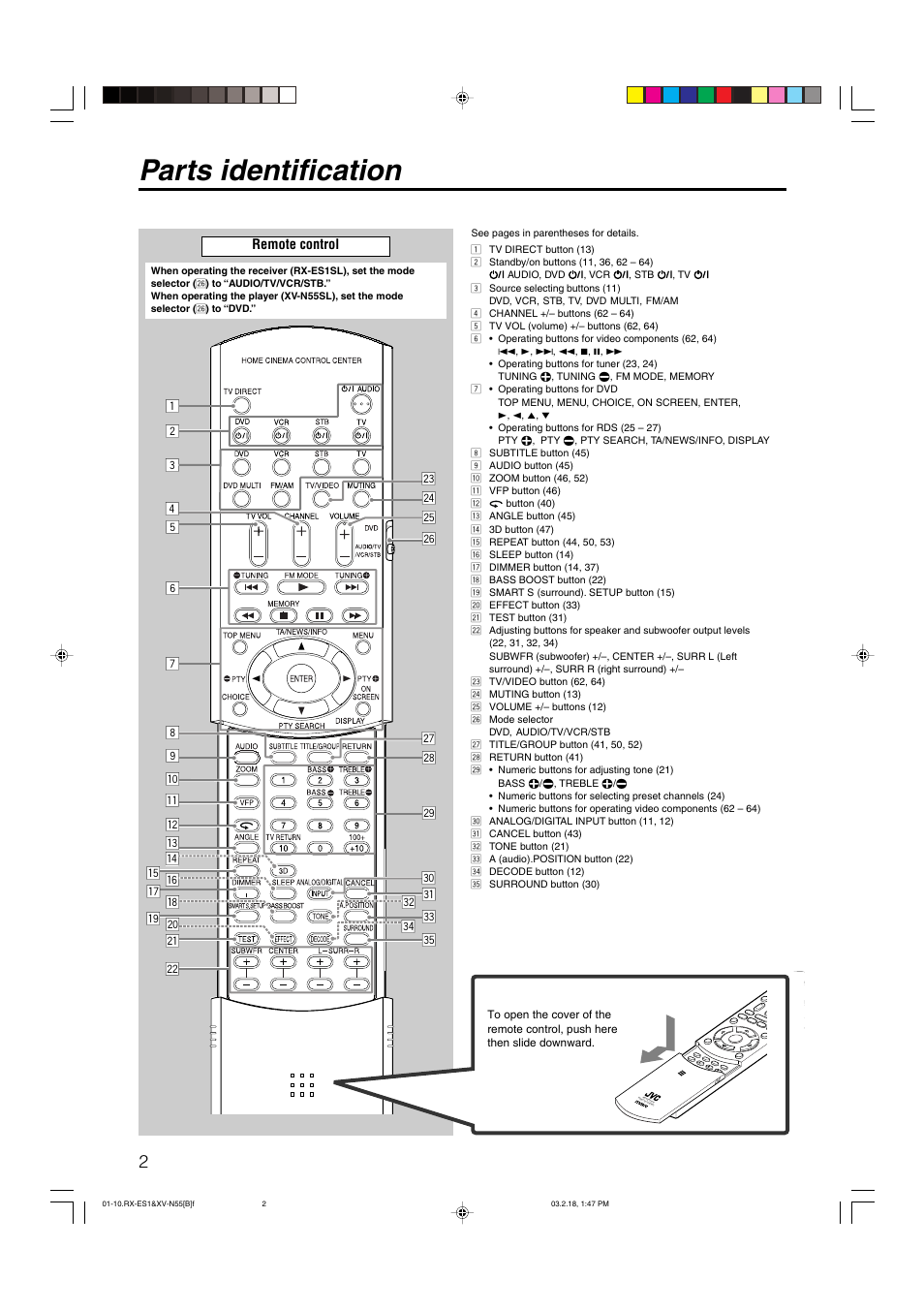 Parts identification | JVC XV-N55SL User Manual | Page 7 / 75
