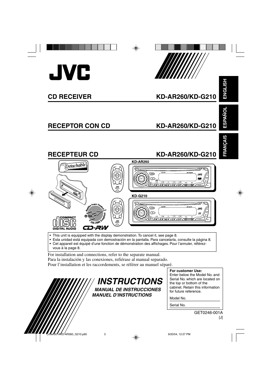 JVC KD-G210 User Manual | 28 pages