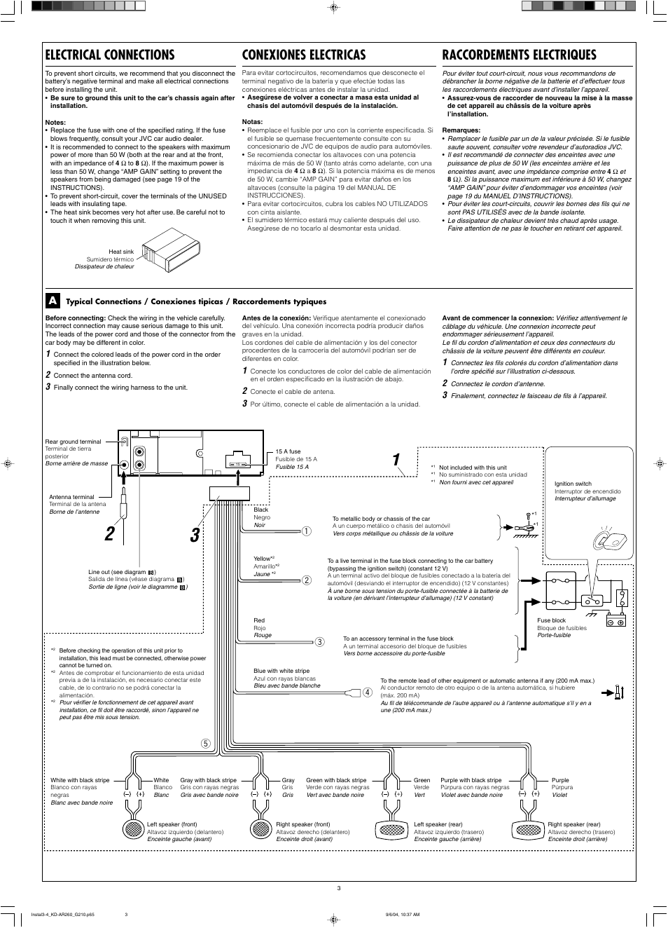 Electrical connections, Raccordements electriques, Conexiones electricas | JVC KD-G210 User Manual | Page 27 / 28