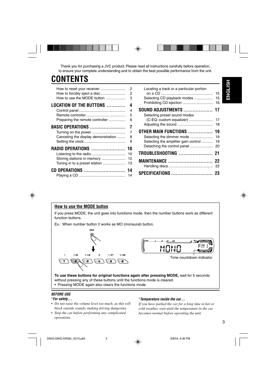 JVC KD-G210 User Manual | Page 3 / 28