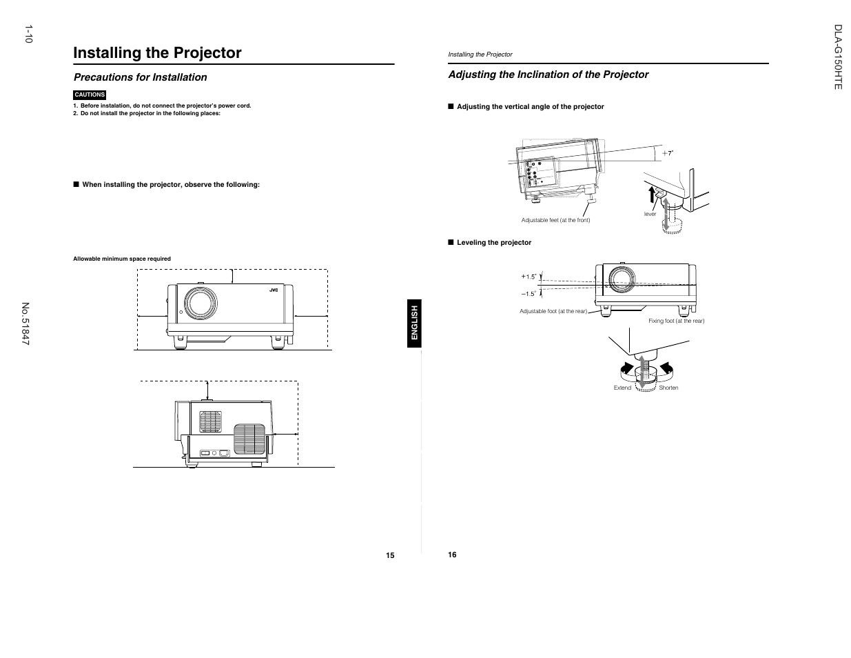 Installing the projector | JVC DLA-G150HTE User Manual | Page 10 / 40