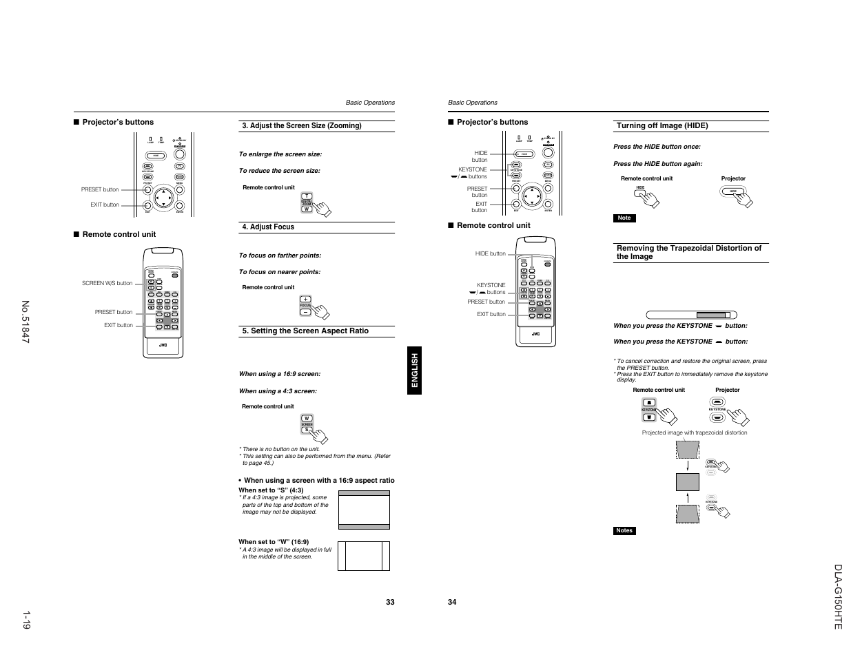 Preset, Menu freeze screen operate digital zoom zoom focus, Rm-m150 remote control unit screen keystone | JVC DLA-G150HTE User Manual | Page 19 / 40
