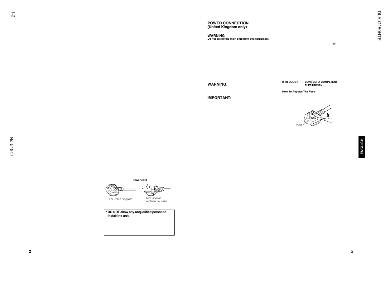 Safety precautions | JVC DLA-G150HTE User Manual | Page 2 / 40