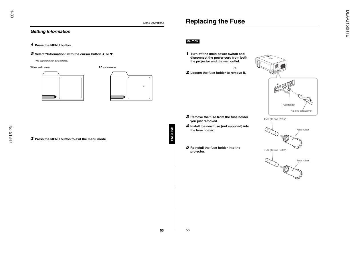 Replacing the fuse | JVC DLA-G150HTE User Manual | Page 30 / 40