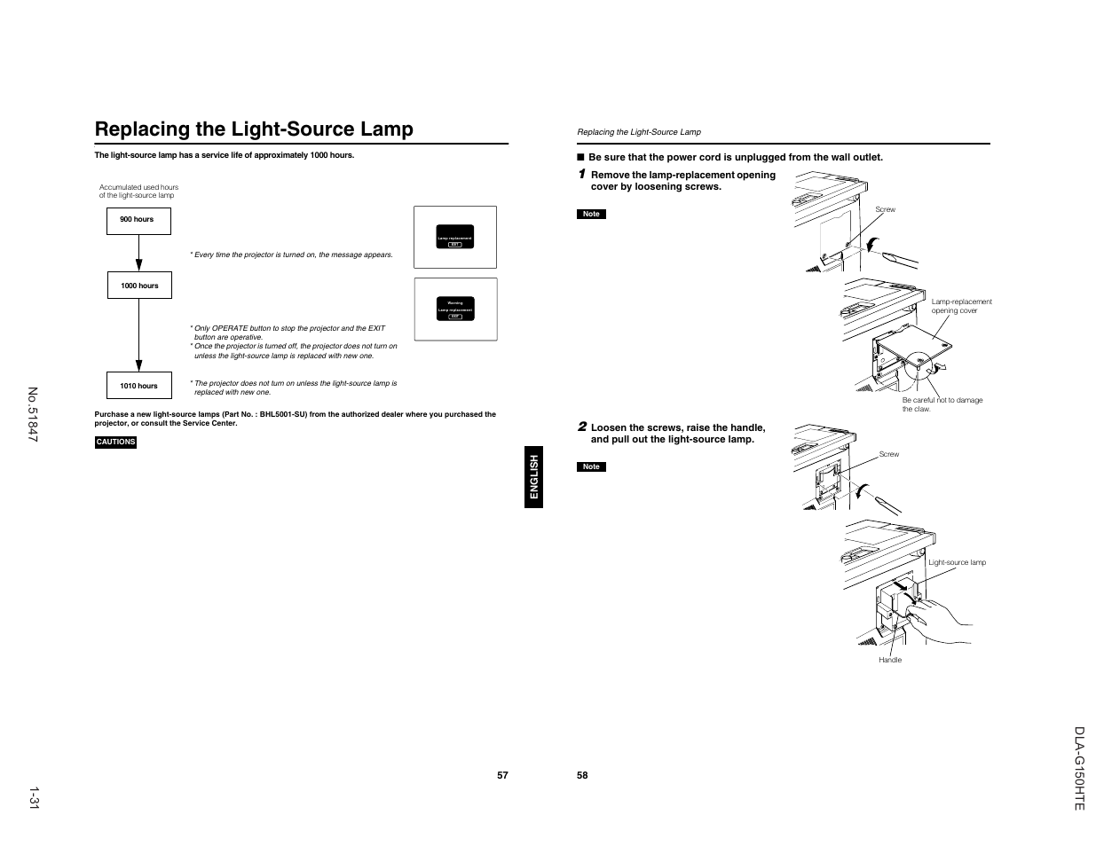 Replacing the light-source lamp | JVC DLA-G150HTE User Manual | Page 31 / 40