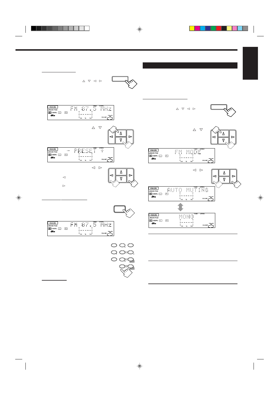 English, Press fm/am to select the band, Press fm/am | Press 10 keys to select a preset channel number | JVC RX-6008VBK User Manual | Page 20 / 39