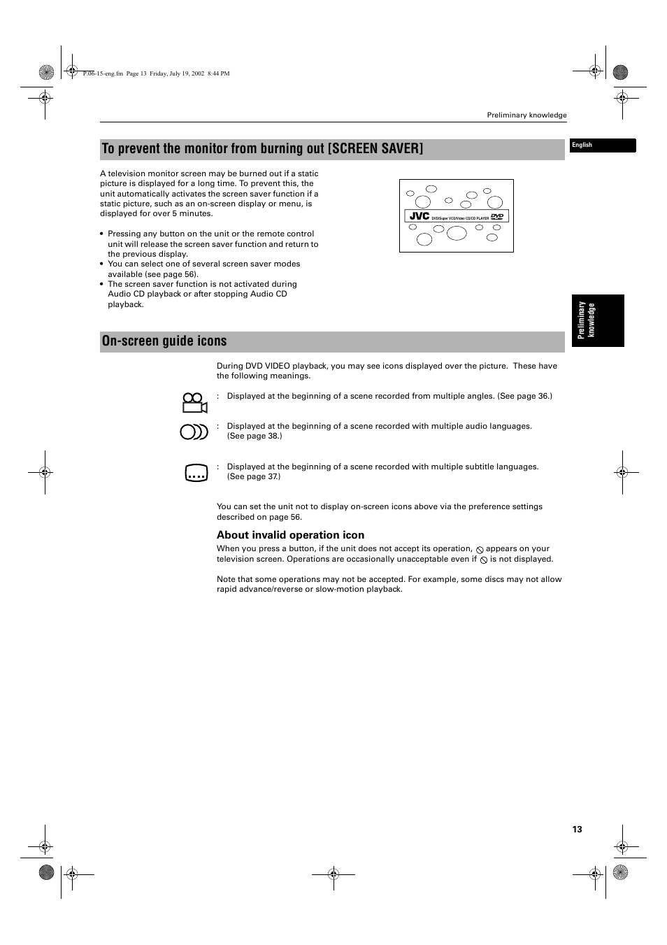 On-screen guide icons, About invalid operation icon | JVC XV-M512SL User Manual | Page 15 / 68