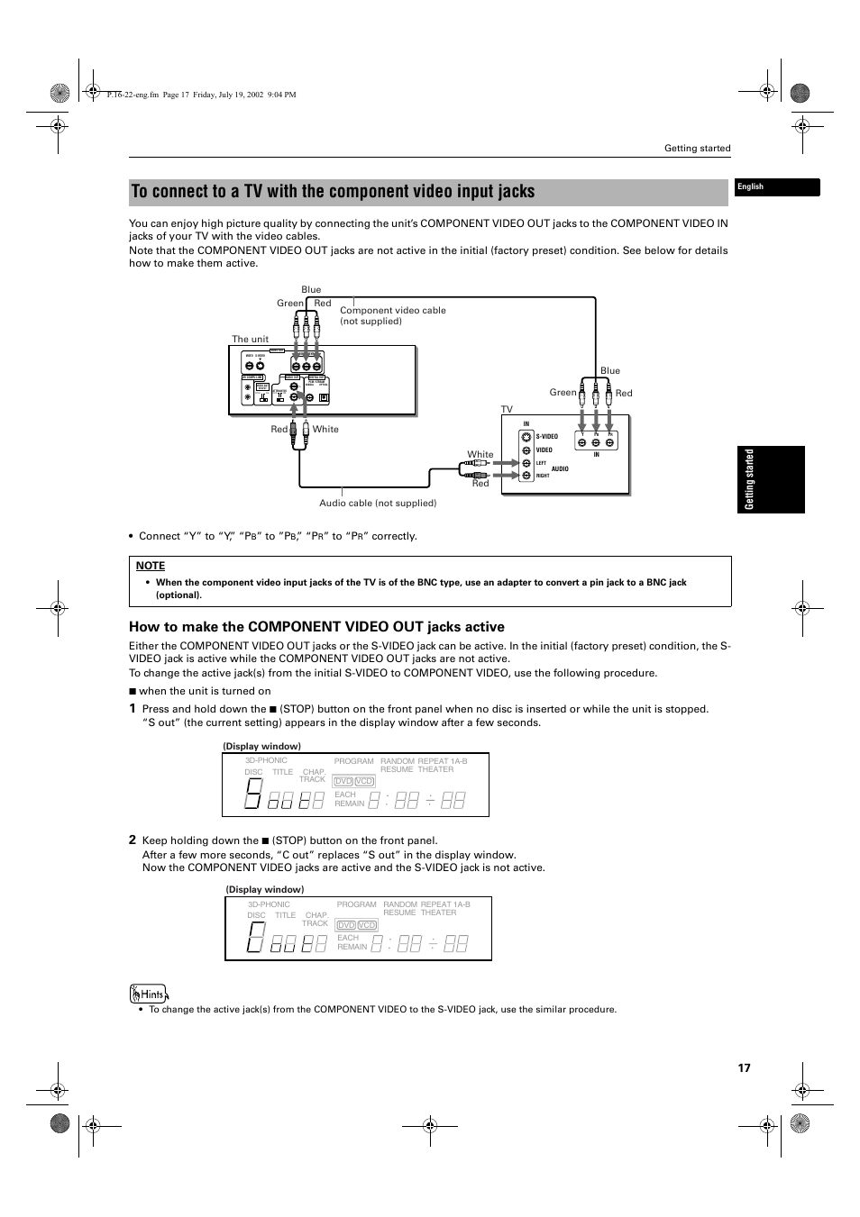 How to make the component video out jacks active | JVC XV-M512SL User Manual | Page 19 / 68