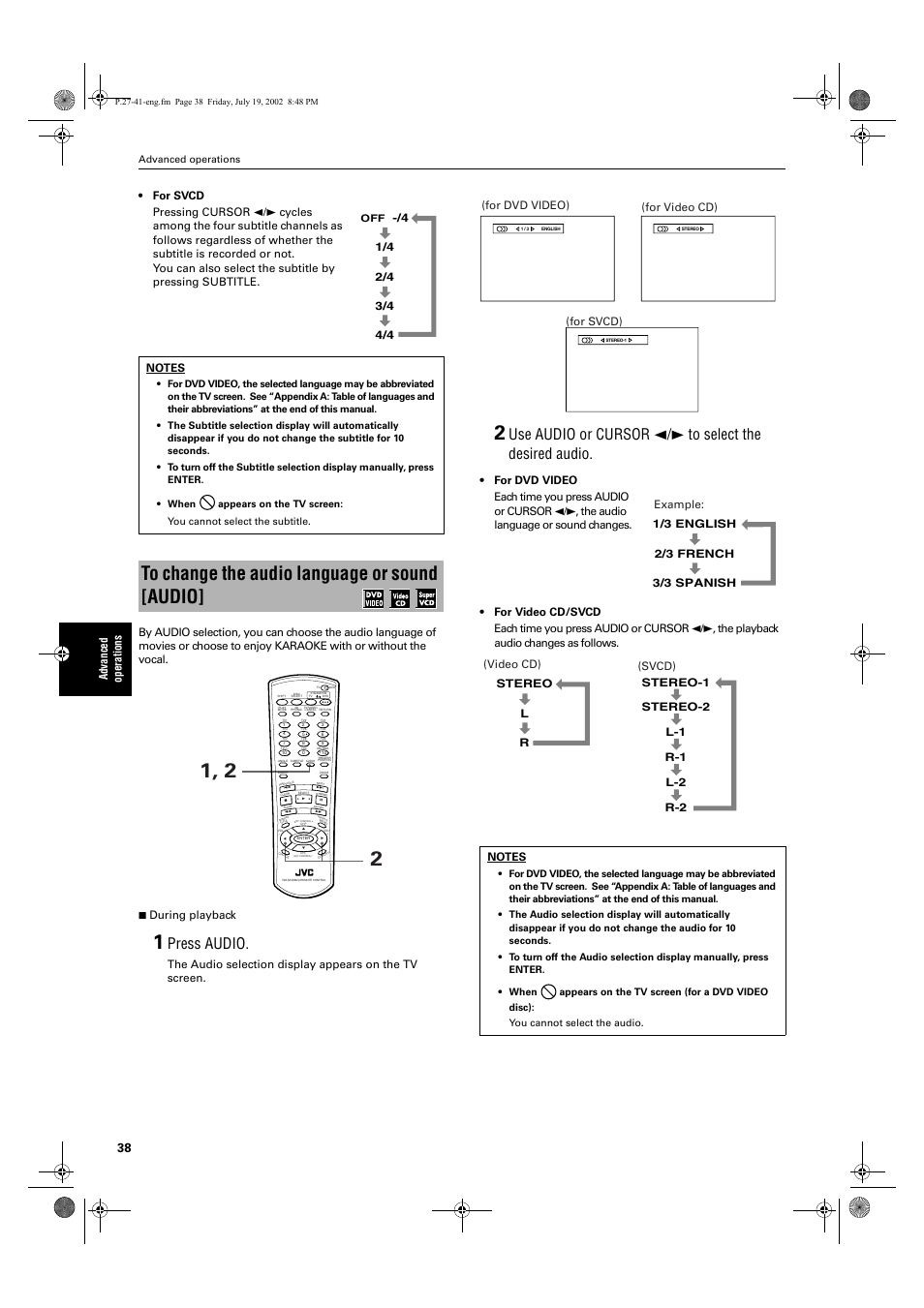 Press audio, For dvd video), For video cd) | JVC XV-M512SL User Manual | Page 40 / 68