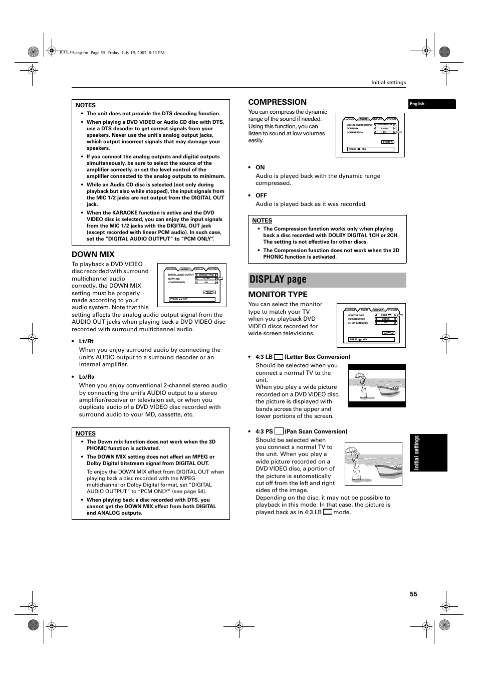 Display page, Down mix, Compression | Monitor type | JVC XV-M512SL User Manual | Page 57 / 68