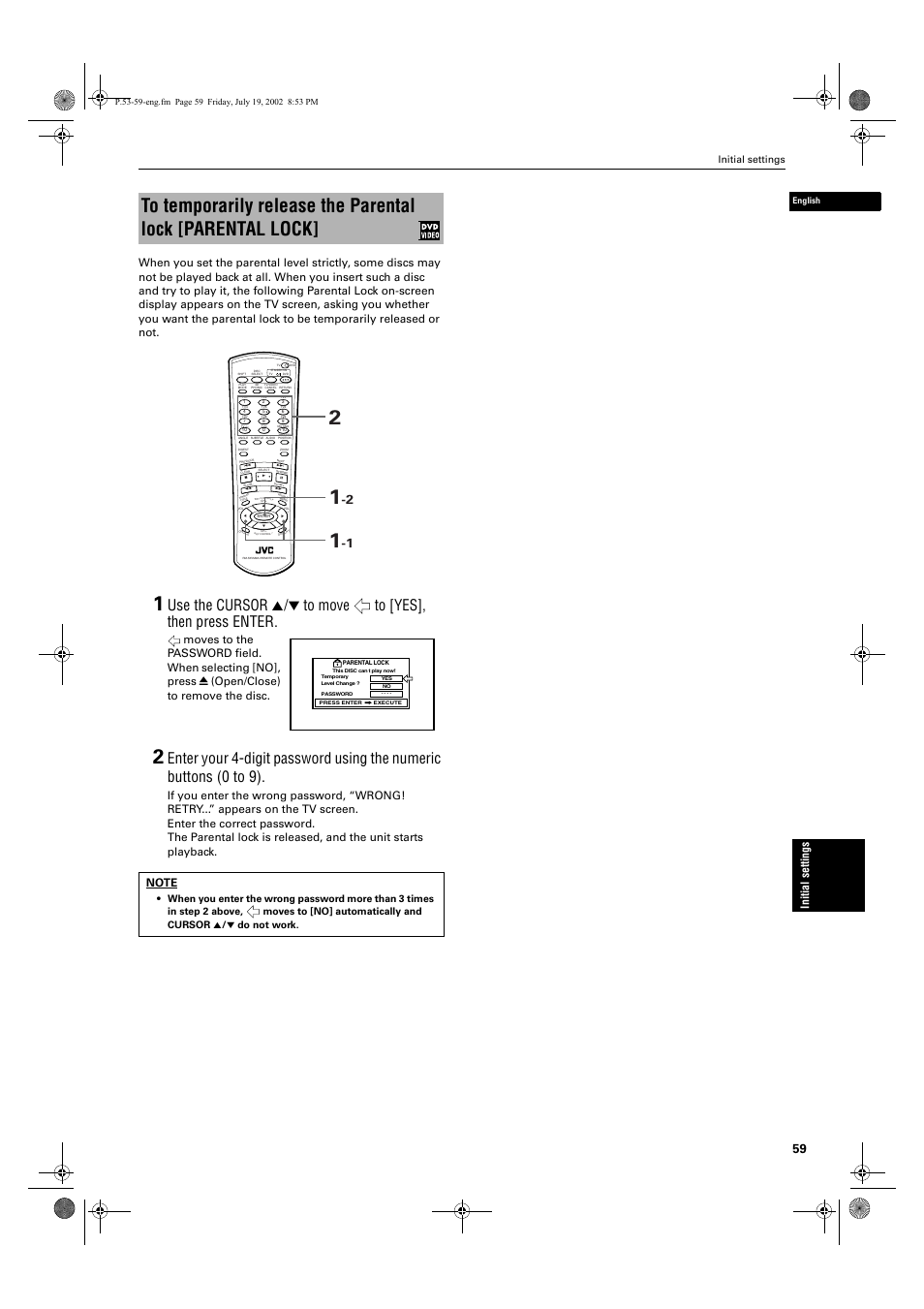 Init ial s e tti ngs, Initial settings, English | JVC XV-M512SL User Manual | Page 61 / 68