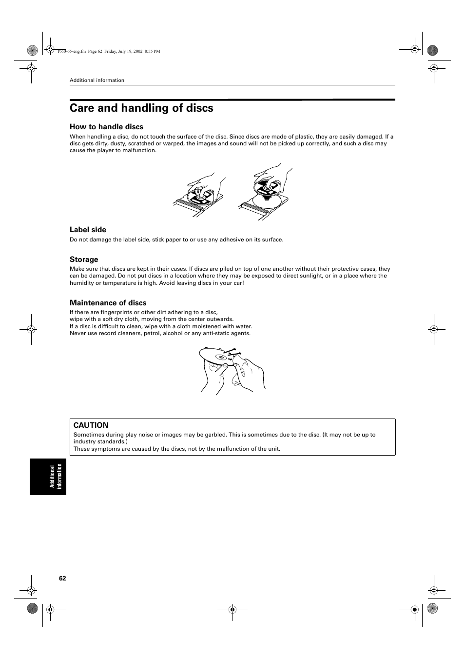 Care and handling of discs | JVC XV-M512SL User Manual | Page 64 / 68