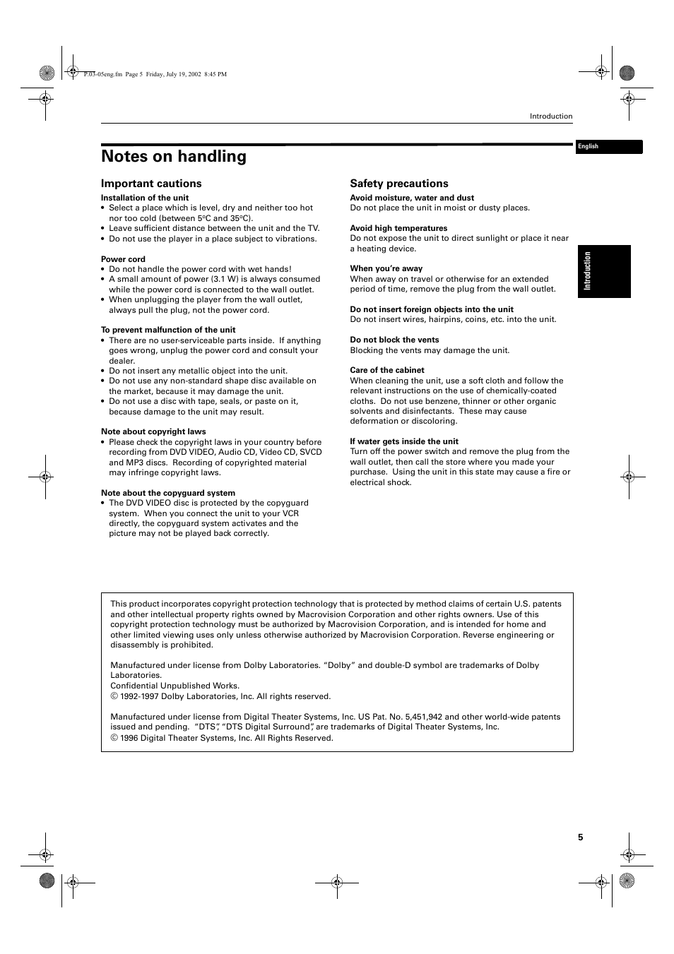 Important cautions, Safety precautions | JVC XV-M512SL User Manual | Page 7 / 68
