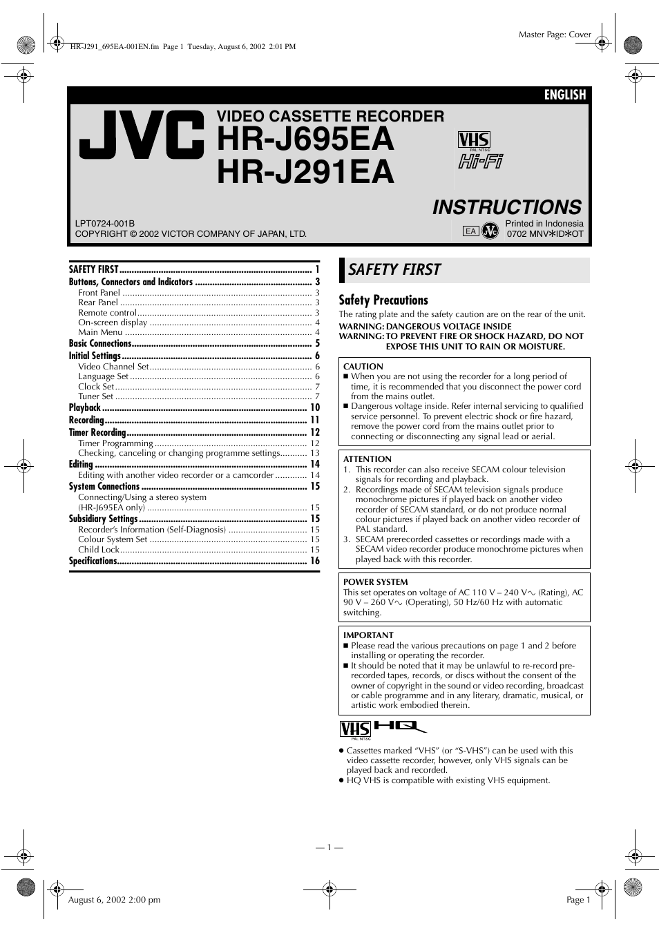 JVC HR-J291EA User Manual | 16 pages