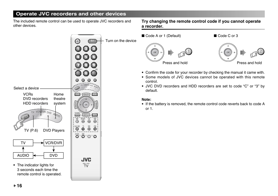 Operate jvc recorders and other devices, 16 operate jvc recorders and other devices | JVC LT-32EX177 User Manual | Page 16 / 22