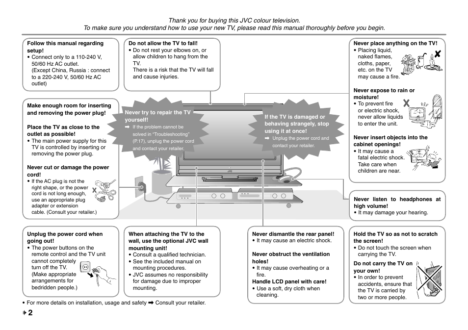 Safety precautions | JVC LT-32EX177 User Manual | Page 2 / 22