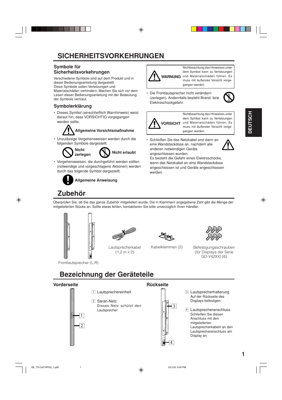 German, Zubehör | JVC TS-C421SPGU User Manual | Page 9 / 40