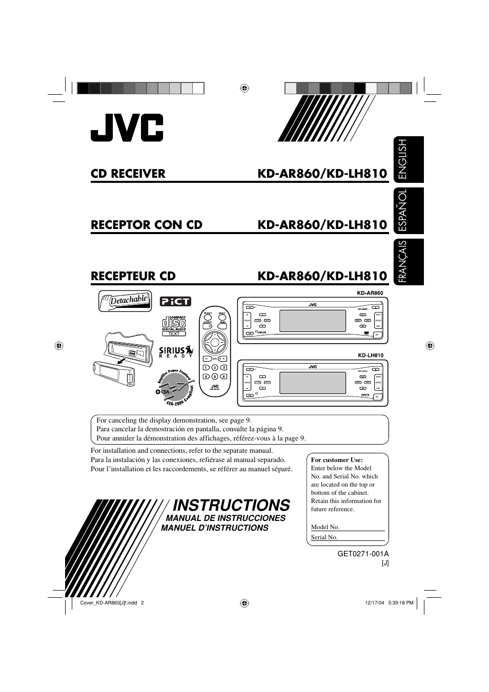 JVC KD-AR860 User Manual | 56 pages