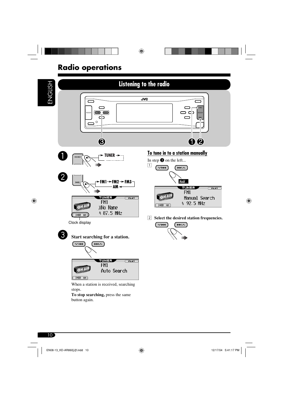 Radio operations, Listening to the radio | JVC KD-AR860 User Manual | Page 10 / 56