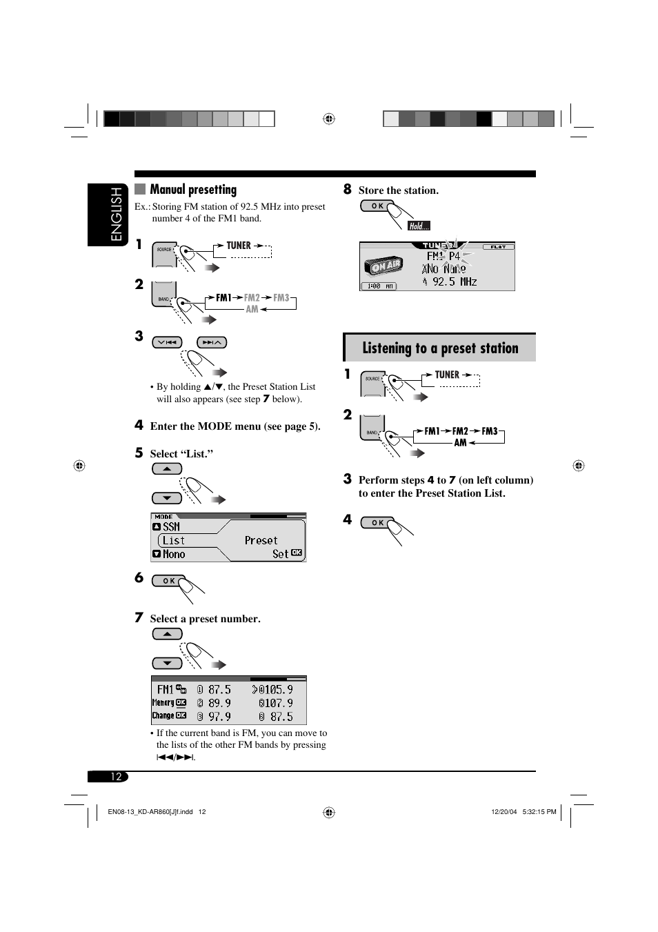 Listening to a preset station | JVC KD-AR860 User Manual | Page 12 / 56