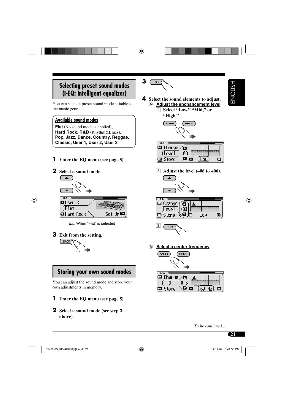 Storing your own sound modes | JVC KD-AR860 User Manual | Page 21 / 56