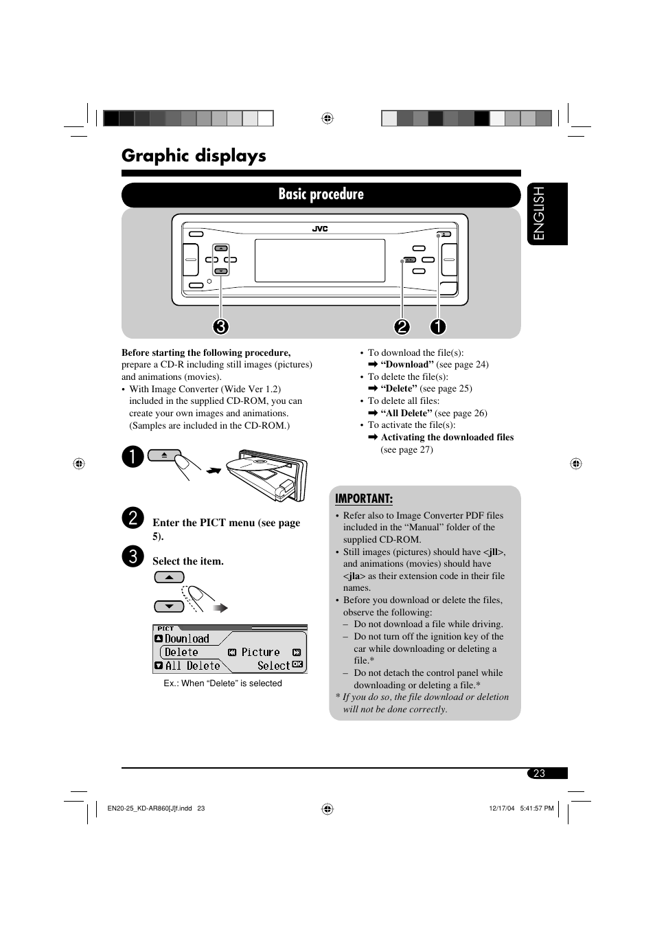 Graphic displays, Basic procedure | JVC KD-AR860 User Manual | Page 23 / 56