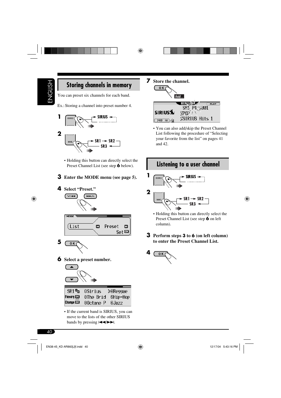 Listening to a user channel | JVC KD-AR860 User Manual | Page 40 / 56