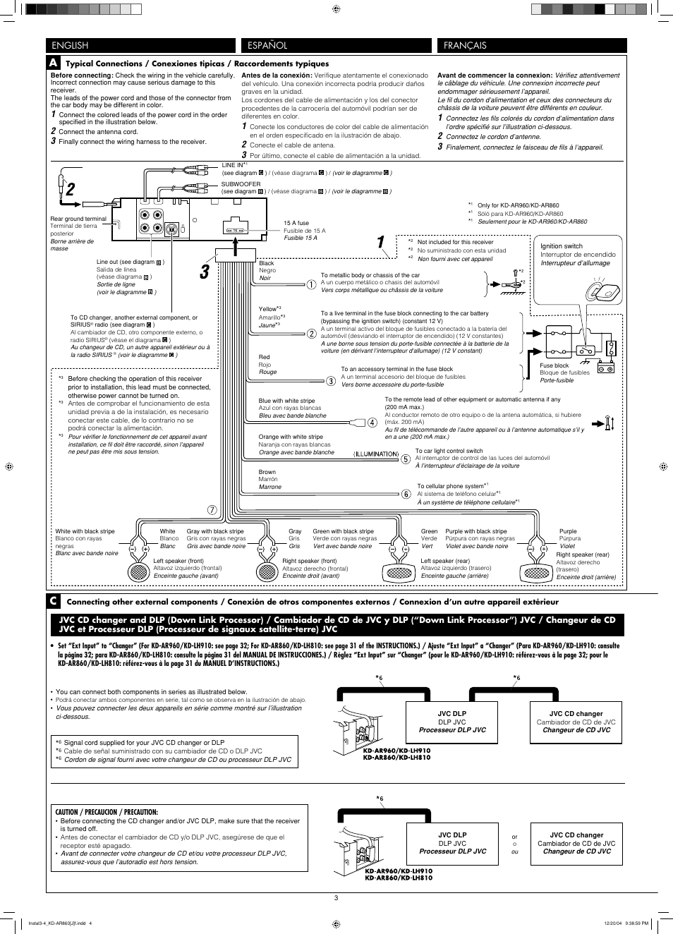 Typical connections, Connecting other external components, English | Español français | JVC KD-AR860 User Manual | Page 55 / 56