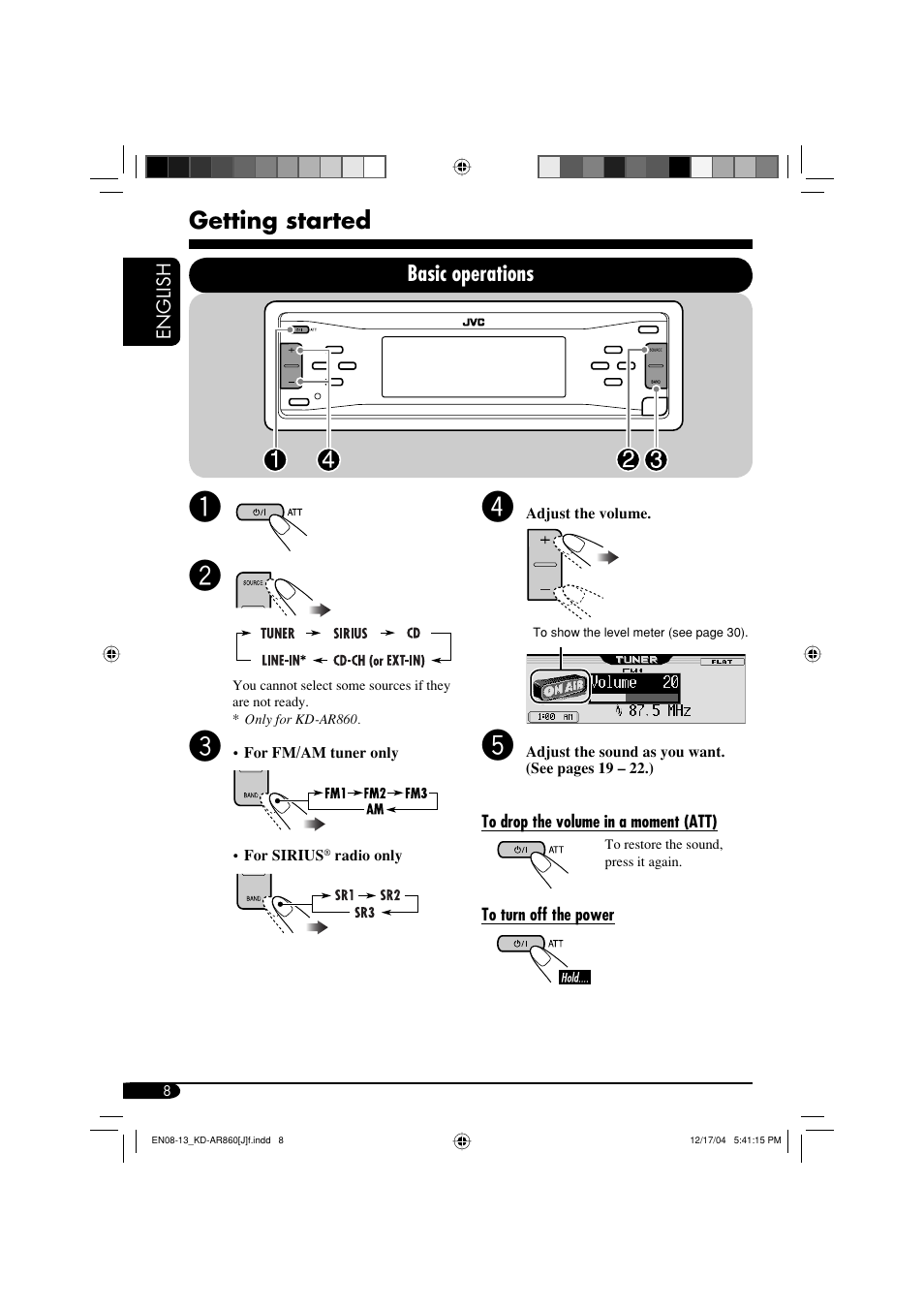 Getting started, Basic operations | JVC KD-AR860 User Manual | Page 8 / 56