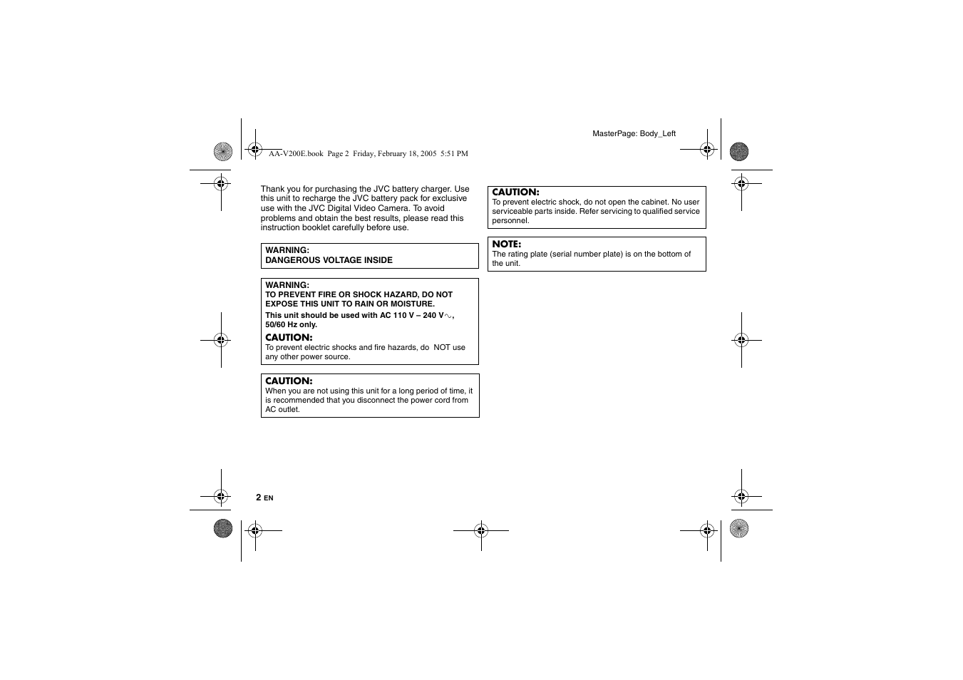 JVC AA-V200E User Manual | Page 2 / 80
