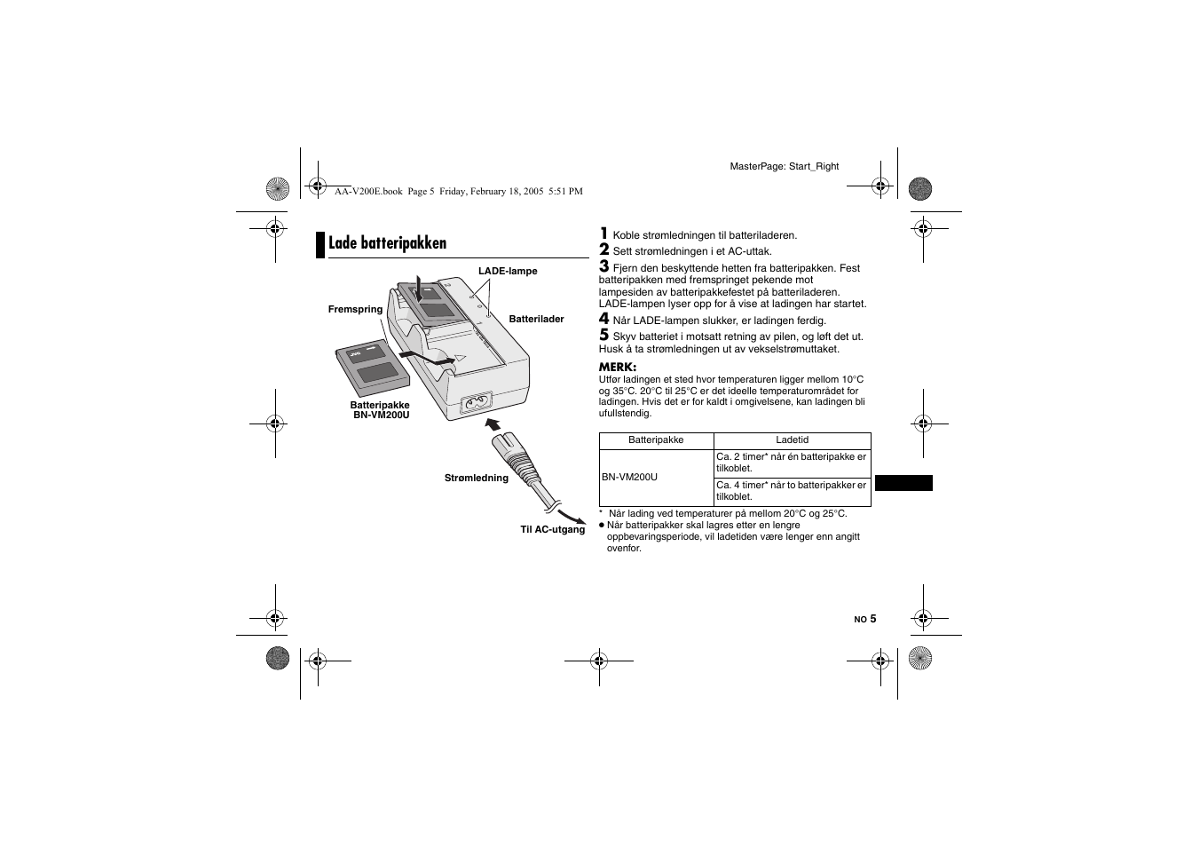 Lade batteripakken | JVC AA-V200E User Manual | Page 56 / 80