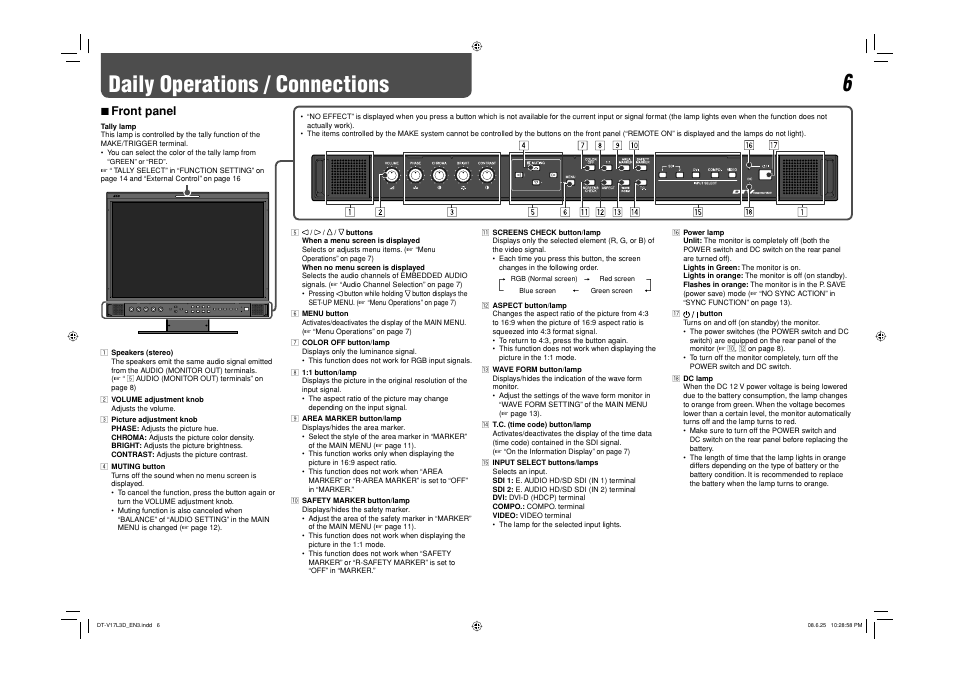 Daily operations / connections, 7 front panel | JVC DT-V17L3D User Manual | Page 6 / 24
